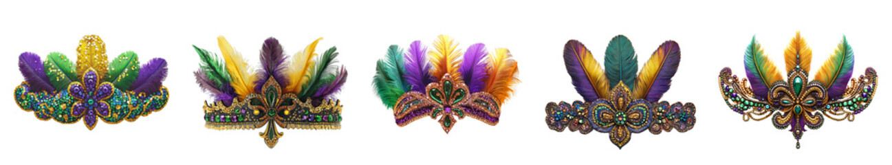 Fototapeta premium Colorful Feathered Mardi Gras Headdress with Intricate Beadwork and Vibrant Patterns on transparent background, png