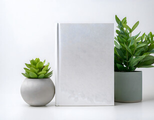 Book mockup with plants decor