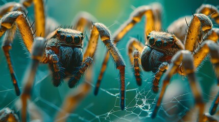 A close up of a spider on a web