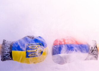 The Fight Between Russian And Ukraine Signified By Boxing Gloves