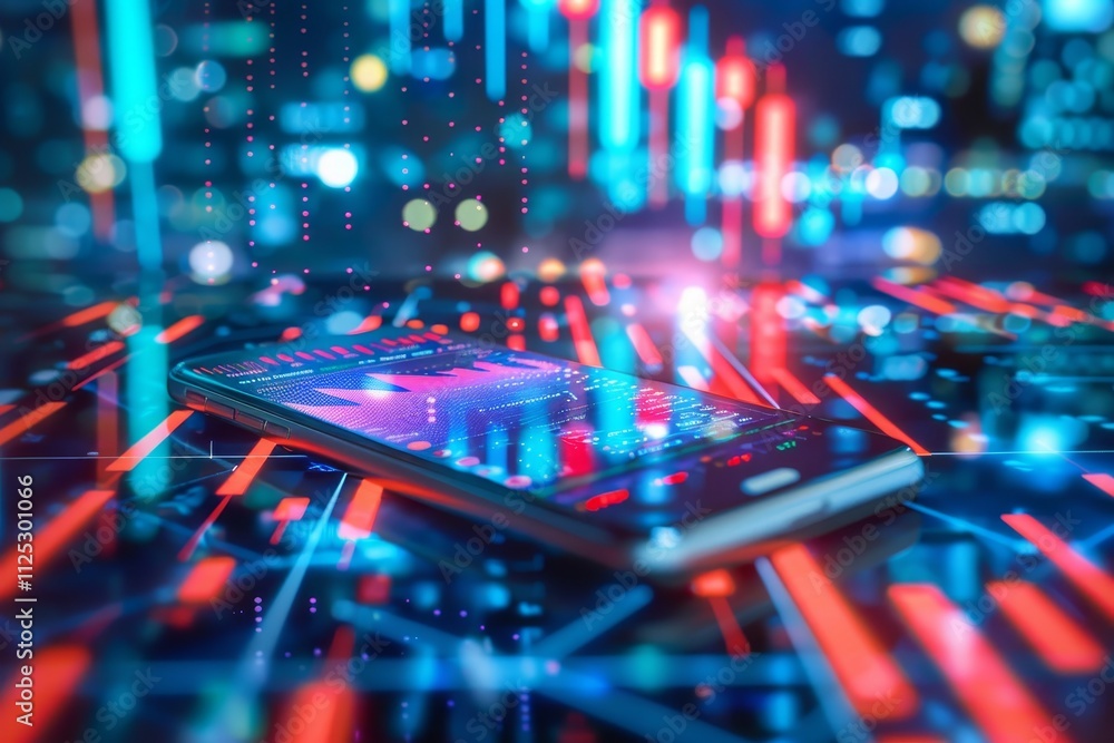 Poster smartphone application featuring business graphs and analytics for software development trends