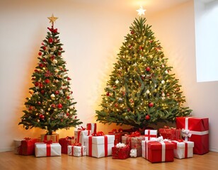 Christmas tree and gifts in the modern decorated  living room with  day light decorated room Christmas celebration day