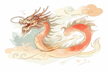 Obraz premium Majestic Dragon Illustration with Flowing Clouds and Vibrant Colors