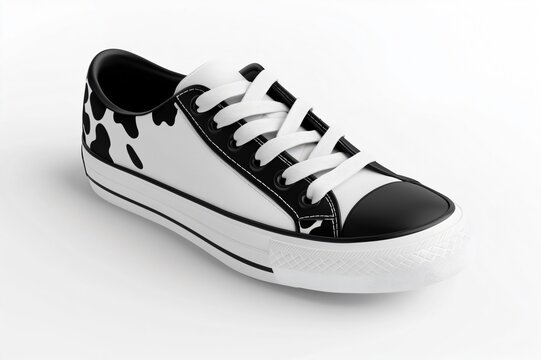 Stylish sneaker with a unique cow pattern, showcasing customizable footwear design