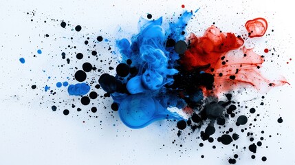 A colorful explosion of paint splatters on a white background