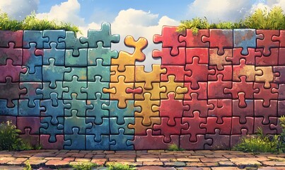 Build your way to success. Putting together a puzzle of success. Vector illustration design,


