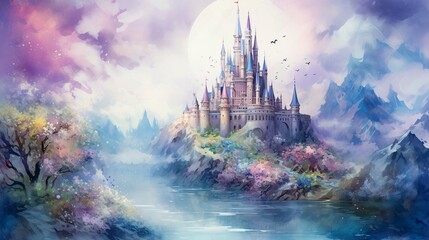 Naklejka premium A photo of a fantasy landscape watercolor painting