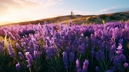 Naklejka premium A photo of a field with organic lavender