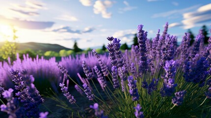 Obraz premium A photo of a field with organic lavender