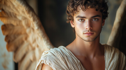 Portrait of an ancient mythological character with wings. 