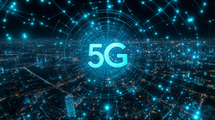 Obraz premium 5G Technology, the Concept of a Wireless Communication Network.