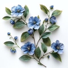 Curved Blue Flowers on White Background
