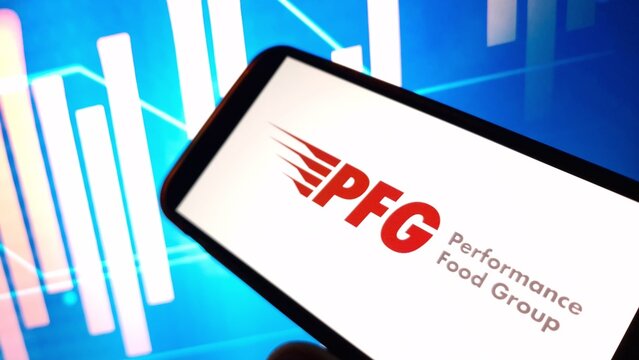 Konskie, Poland - December 08, 2024: Performance Food Group company logo displayed on mobile phone