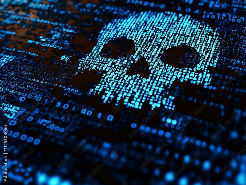 Fototapete human skull in digital background / concept of network security or computer virus , isolated on whit
