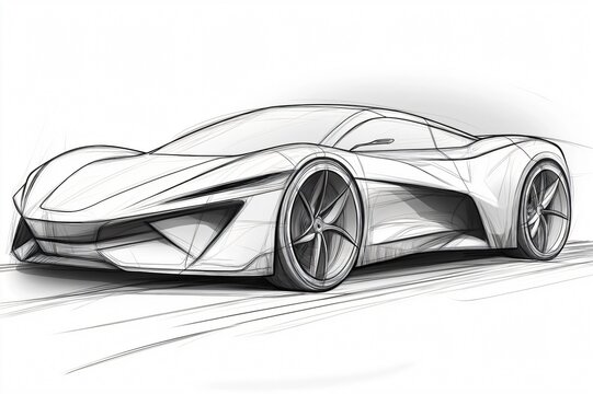Sketch drawing of a modern sports car, highlighting its dynamic design and attention to detail