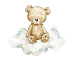 Cute Bear Sitting on Cloud Illustration