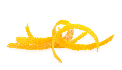 Pile of fresh orange zest isolated on white