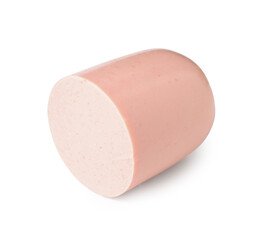 Piece of tasty boiled sausage isolated on white