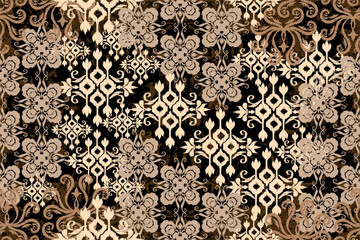 Ikat paisley embroidery on the fabric in Indonesia, India and Asian countries.geometric ethnic oriental seamless pattern.Aztec style. illustration. design for texture, fabric,clothing,wrapping,carpet.