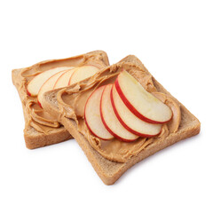 Tasty sandwiches with peanut butter and apple isolated on white