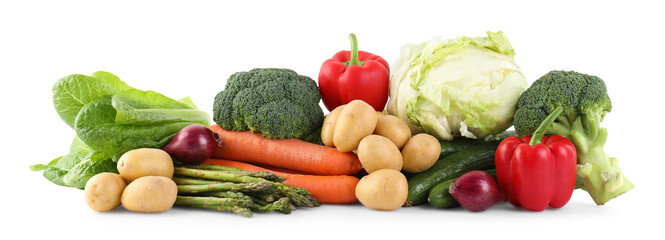 Many different ripe vegetables isolated on white