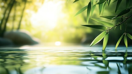 Serene Bamboo Leaves Reflecting in Calm Water