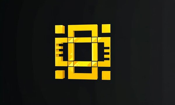 Yellow square logo rotating on a black background