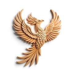 Obraz premium Intricately carved wooden phoenix with elegant feather details, 3d rendering of sculptural art concept.