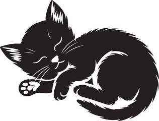  Cute black cat sleeping curled up flat cartoon vector image