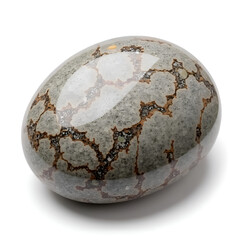 A polished egg shaped stone with intricate patterns and glossy finish, still life photography of natural object study concept.