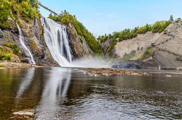 Naklejka premium A view from the bottom of the Montmorency falls near Quebec City, Canada in the fall