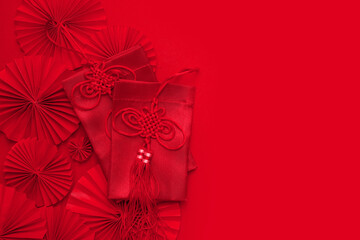 Chinese New Year 2025 .Decor pattern fan on red background. Red paper fans .Lunar New Year banner template. Lunar New Year,chinese banner,chinese new year background