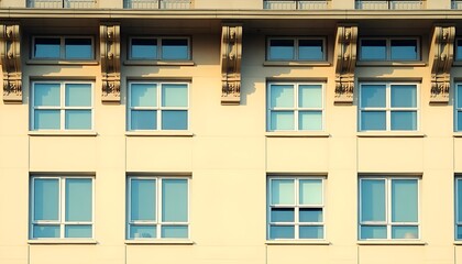Fototapeta premium Facade Of Modern Residential Building With Symmetrical Window Arrangement