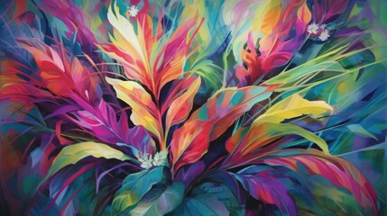 Vibrant, colorful abstract floral painting.