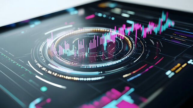 concept of financial growth in 2025 with virtual currency icons and futuristic stock market graphics