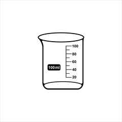 Scientific Beaker Icon with 100 ml Mark Lab Equipment Design.