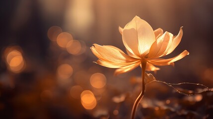 Dew on a flower in sunlight soft background space on the right, Ambient Light,generative ai illustration
