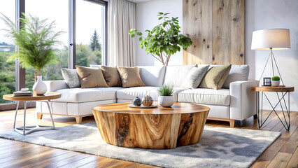 Fototapeta premium Scandinavian, hygge style home interior design of modern living room.