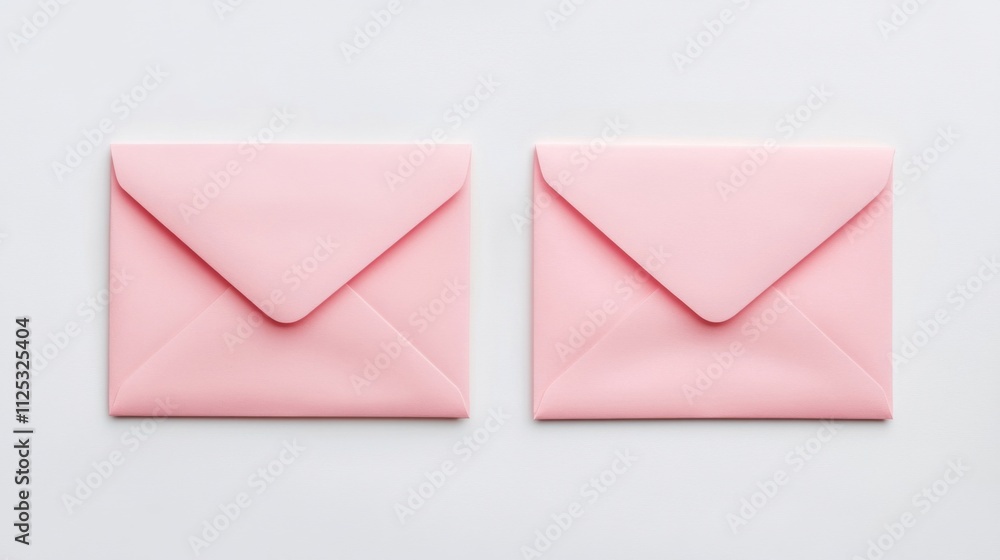Poster flat lay of two envelopes, one open and one closed, placed on a white surface with space for text