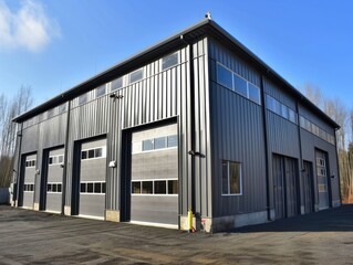 Naklejka premium Steel Commercial Garage Building: Industrial Architecture and Infrastructure