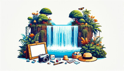 pixel art illustration against plain background featuring a blank sign