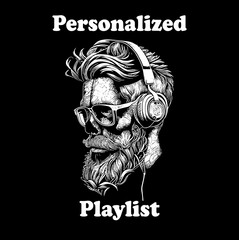 Personalized Playlist Design with Hipster Skull and Headphones