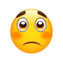 Fototapeta premium Emoji of a yellow face with pleading eyes on a white background, generative ai
