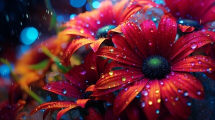 Dew on flower petals, light background, space on the right, Ambient Light,generative ai illustration