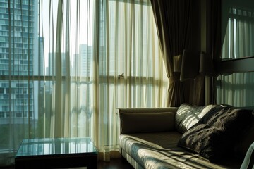 Sunlit Luxury: Modern Abstract Curtain Decoration in Contemporary Living Room Interior