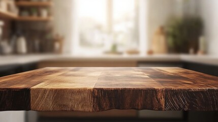 Fototapeta premium Wooden Tabletop In A Blurred Kitchen Setting