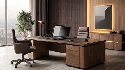 Fototapeta premium Modern Executive Office With Panoramic City View