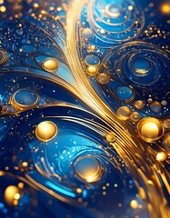 Elegant blue and gold abstract. New Year's Eve bokeh. Midnight celebration atmosphere. Golden Whirl, A Mesmerizing Dance of Blue and Gold