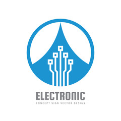 Connection electronic technology - creative logo design. Digital chip sign. Network communication concept symbol. Database icon. Blockchain futuristic symbol. Corporate identity. Vector illustration.