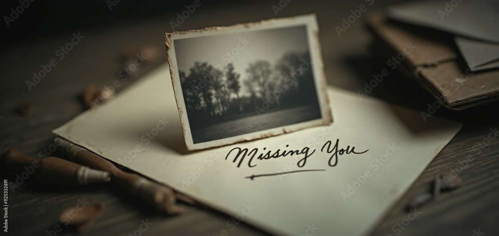 Poster a black and white photograph, a handwritten 